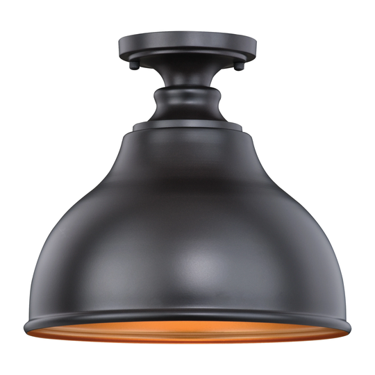 Delano Farmhouse Barn Bronze Semi-Flush Mount Ceiling Light - 11-in W x 10-in H x 11-in D