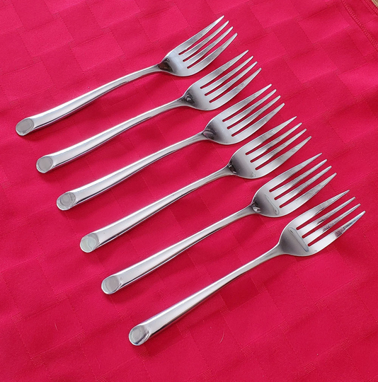 Towle 18/0 Stainless Living Collection Wave Pattern - Set Of 6 Dinner Forks Glossy 8.125" Arched Handle Design