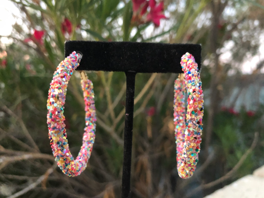 Multi Color Hoops, Sprinkles Hoop Earrings, Fun Fashion Colorful Confetti Hoops