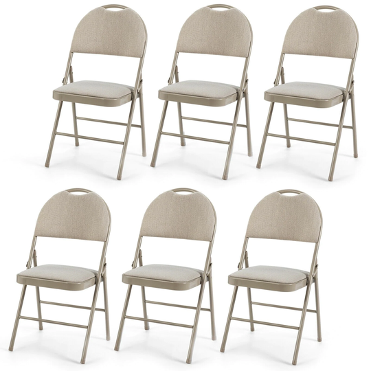 6 Pack Folding Chairs Portable Padded Office Kitchen Dining Chairs-Beige - 18.5" x 20" x 35" (L x W x H)