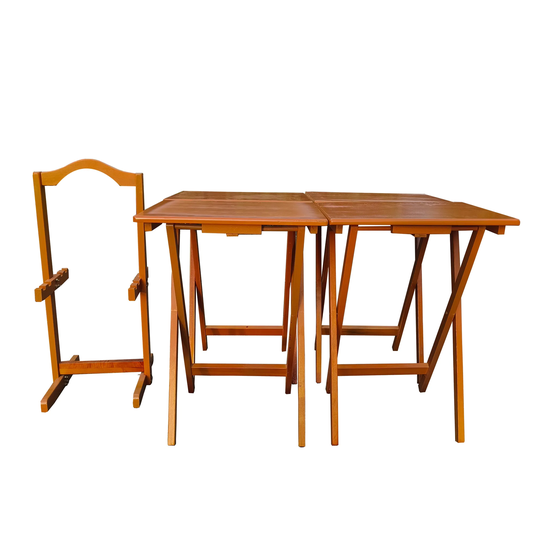 4 Pcs Folding Snack Table, Dining Table W/ 1 Storage Rack