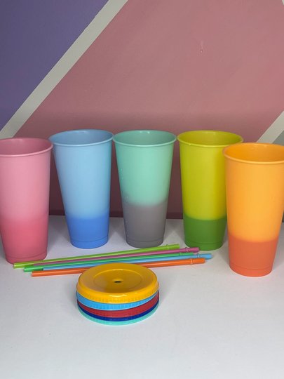 5 Set Color Changing Cupscolor Changing Cups/ Vinyl Cups/Blank Cups/Summer Cups/Large Cups/Reusable Plastic Cups/Beach Cup/Bulk/Kid Cup