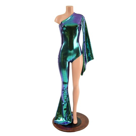 Scarab Catsuit With One Shoulder Neckline, Left Pixie Sleeve, Right Solar Flare, Siren Cut Leg 157907