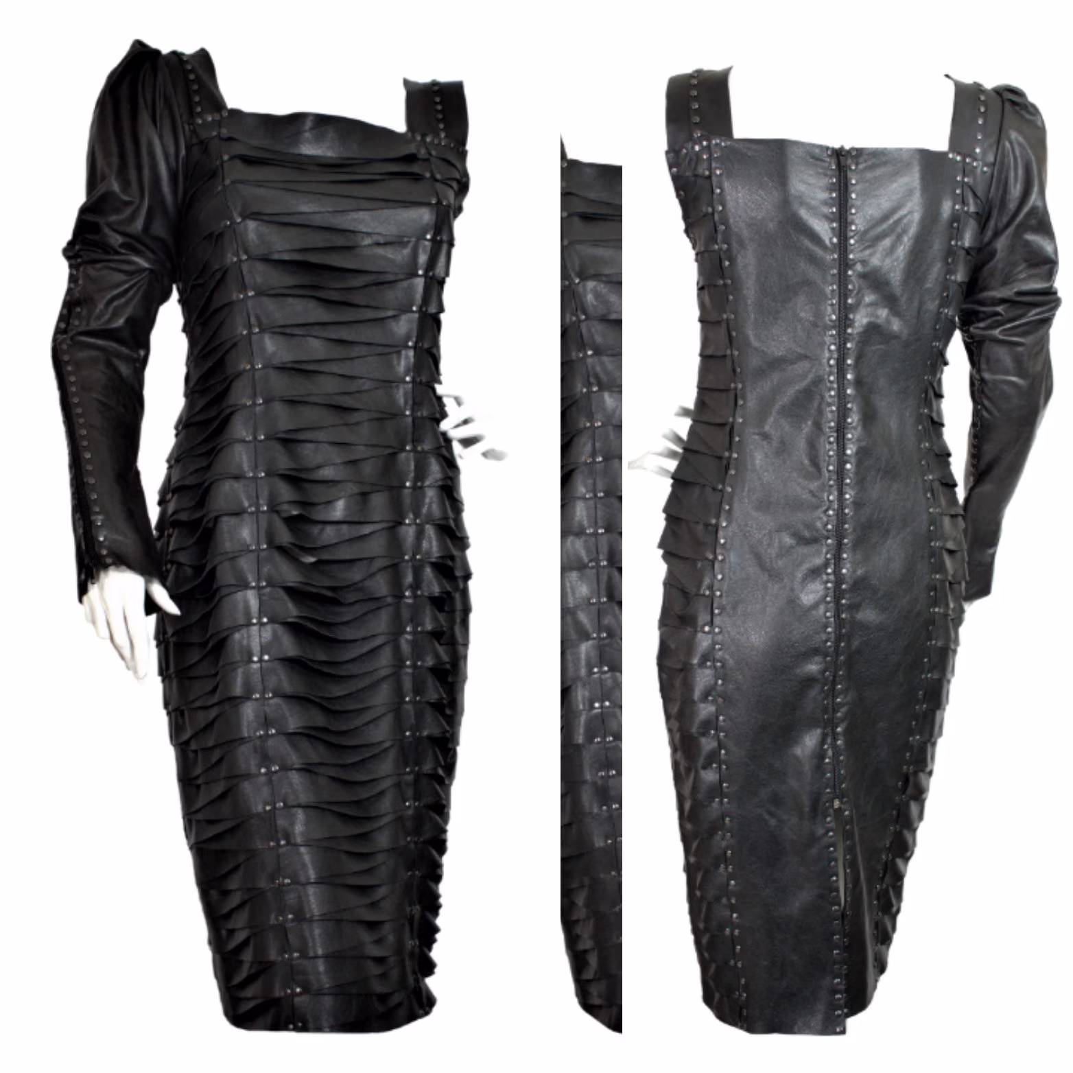We137 Olivia Haute Couture Dress, Custom Genuine Lamb Leather, Black Evening Dress, Formal Leather Pencil Haute Dressdress One Sleeve