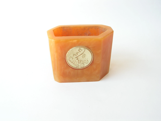 Catalin Pencil Holder Candlestick Lava Flow Organizer Golden Desk Pen Orange Office Decor