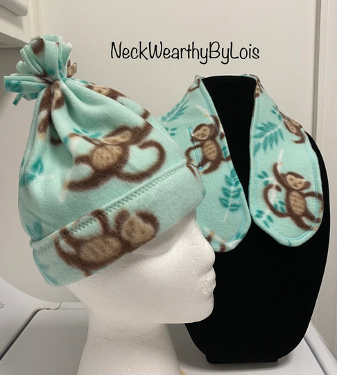 Kids Winter Scarf And/Or Beanie Cap, Monkey Scarf, Pull Through Fleece Child Wear, Keyhole