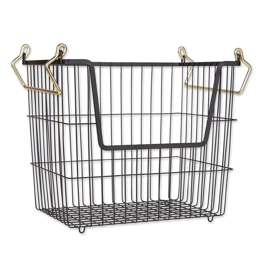DII Design Imports Wire Mesh Stackable Utility Storage Bin, Large, Black & Gold