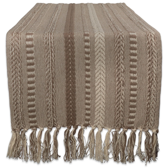 108" Brown Braided Stripe Rectangular Table Runner with Tassel Knots