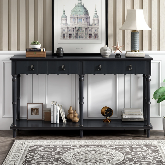 Country Console Table for Hallway Living Room Bedroom with 4 Front Facing Storage Drawers and 1 Shelf,Console Tables