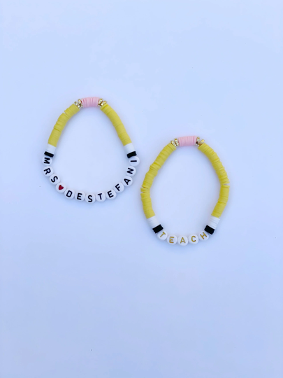 Personalized Teacher Pencil Bracelet - Heishi Stretch Bracelets With Your Choice Of Lettering