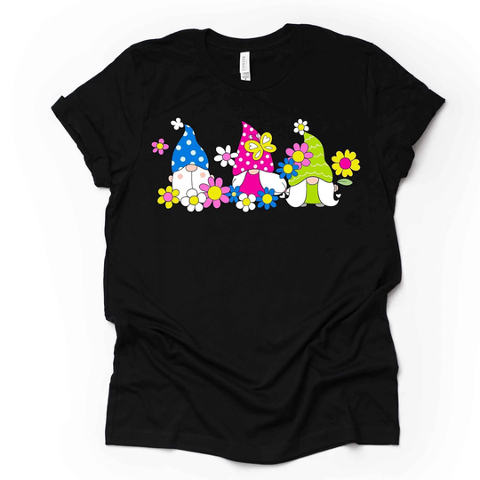 Spring Gnomes With Neon Colors, Bright Color Flowers & Design, Premium Unisex Tee, 3 Color Choices, 3x Gnomes, 4x Plus Sizes