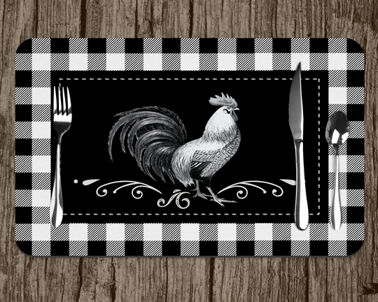 Set Of 4 Everyday Rooster Table Placemats, Rustic Country White Table Decor, Farmhouse Home Kitchen Decor