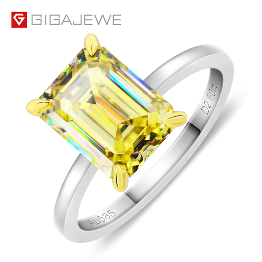 3Ct Vivid Yellow Uncoated Color 7x9mm Emerald Cut Ring Moissanite 9K/14K/18K White Gold, Ring, Engagement Women Gift