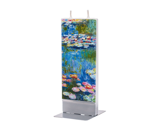 Hand Painted Flat Candle | Claude Monet Water Lilies Small Unique Gift Art Fine Shelf Décor