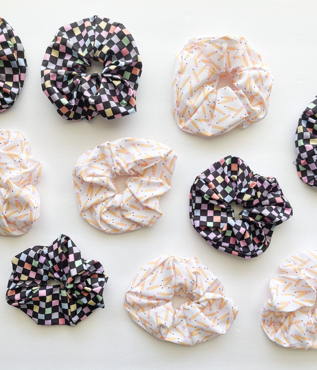 School Scrunchies, Teacher Gift, Scrunchie With Pencils, Checker Time Set