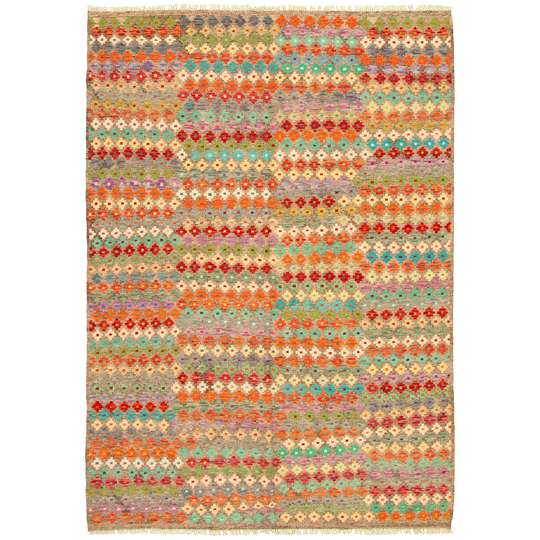 ECARPETGALLERY Flat-weave Bold and Colorful Multi Color Wool Kilim - 6'7 x 9'4
