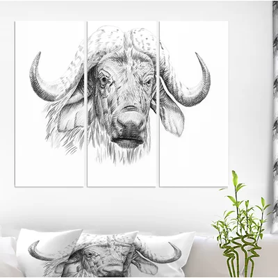 Pencil Buffalo Sketch in Black and White - Drawing Print