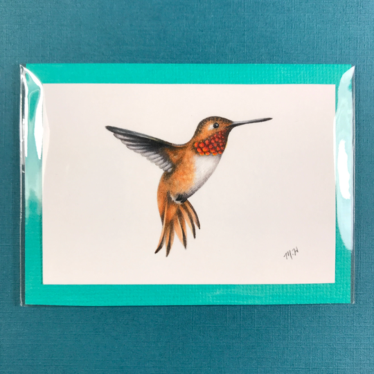 Itty Bitty Original Colored Pencil Hummingbird Frameless Drawing