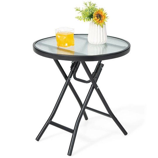 Gymax 18'' Patio Side Table Outdoor Folding Coffee Table w/ Tempered