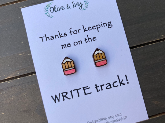 Teacher Appreciation Gift, Pencil Stud Earrings, Wood Small End Of Year Gift