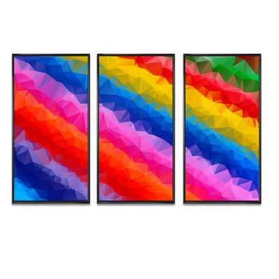 Multi Color Polygonal Pencils - Abstract Framed Canvas Wall Art Set Of 3