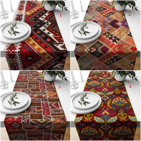 Rug Design Table Runner, Ethnic Top, Turkish Runner Aztec Collection, Southwestern Cover, Kilim Decor