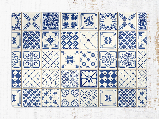 Azulejos Chair Mat, White Splat Blue Vinyl Floor Tiles Protective Office Decor, Room Rug, Kids Splash Mat