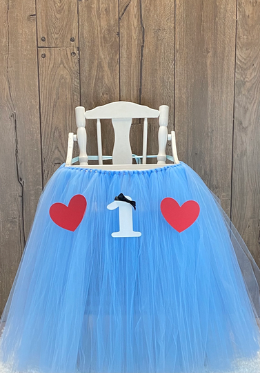 High Chair Tutu, One Derland Girls First Birthday Highchair Banner, Light Blue Tulle Tutu Skirt For Smash Cake 1st