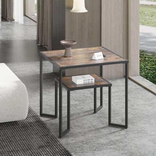 Rustic Brown Square Wood Top End Table with 1-Tier Storage Shelf