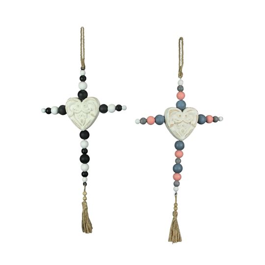 19 Inch Wooden Bead Cross Wall Hanging Home Decor Modern Decorative - Multi-Color - 19.5 X 10.25 X 1 inches