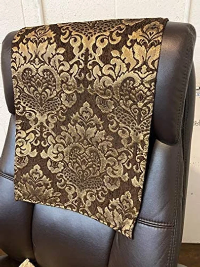 14x30" Brown Cleopatra Damask Chenille Sofa, Loveseat, Chaise, Theater Seat, Rv, Chair, Headrest Pad, Recliner Head Cover, Protector