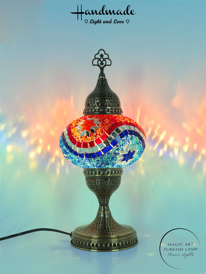 Turkish Mosaic Desk Lamp, Table Bedside Colorful Glass Lights, Plug in Lights