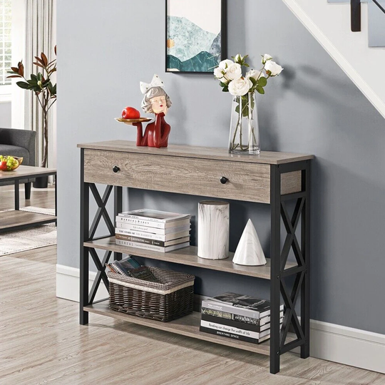Modern Console Table Drawer 3 Tier Storage Gray - 54 x 84