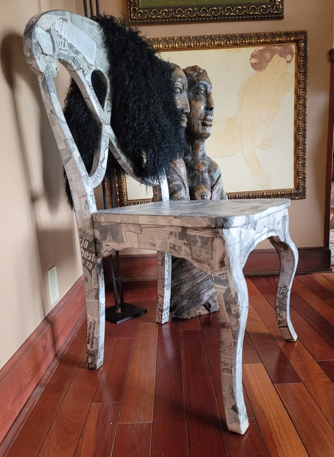 Funky Chair - Newspaper Art Statement Chairs For Living Room Kitchen Boho Decor Bohemian -Eclectic