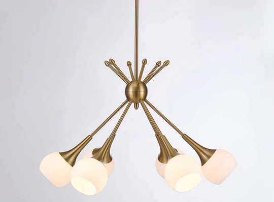 Modern 6-Light Chandelier Light, Kitchen Island Pendant Dining Room Frosted Glass Shade, Sputnik Light