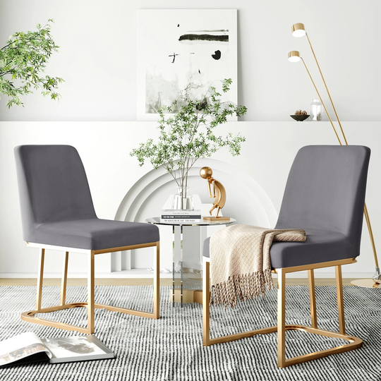 EYIW Modern Set of 2 Dining Chair, Gold Metal Base Upholstered Armless Velvet Dining Chairs
