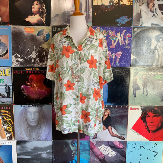 Hawaiian Shirt Giraffes & Zebras Flowers Leaves Vintage 90S Short Sleeve Collared Button Up With Pocket 1990S Vacation Dad Hipster Xl 2X