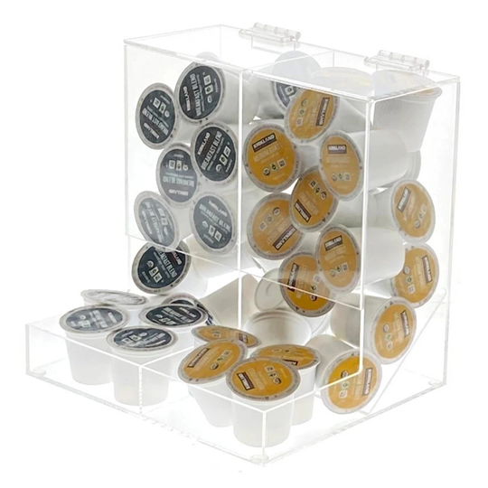 Acrylic 2 Section Flip Top Storage Bin For Coffee Pods/Candy/Tea/Bulk Items - Office/Home/Retail Store Display Organizer