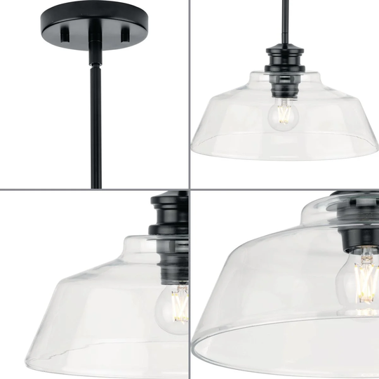 Singleton Collection 1-Light 14 in. Matte Black Medium Pendant Light with Clear Glass Shade