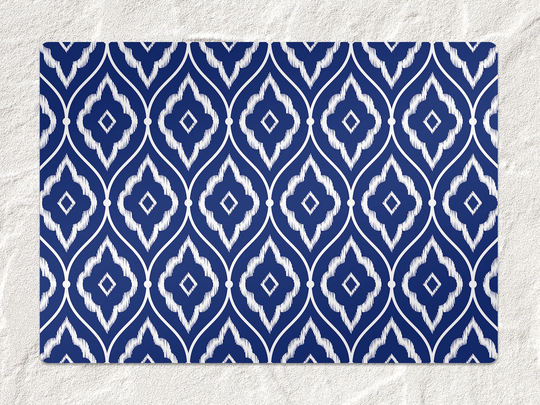 Indigo Persian Ikat Chair Mat, Blue Splat White Vinyl Floor Protective Decorative Gift Idea, Splash Mat