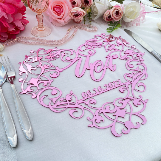 Pink Heart Charger Plate, Table Decor, Love Wedding Acrylic Mats, Custom Plates, Party