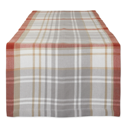 72" Brown and Red Autumn Plaid Picnic Table Runner