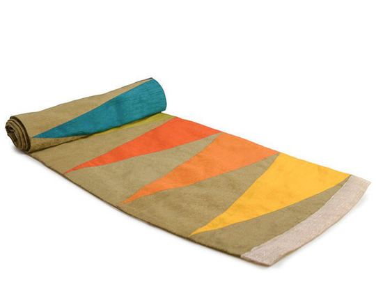 Geometric Table Runner, Beige & Multi Color Modern Temple Pattern Runner Luxurious Reversible, Fuchsia, 60x12, 72x12