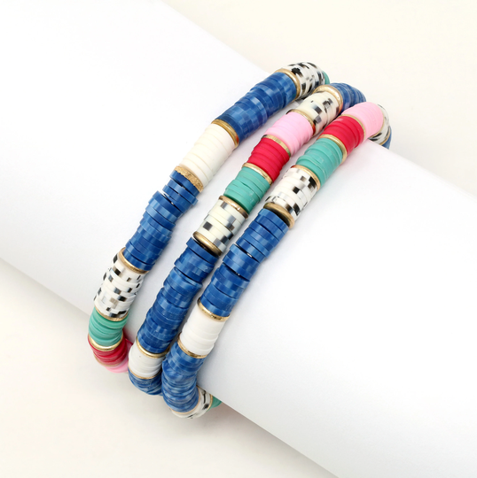 Stackable Bracelets Set, Multi Color, Rubber Beads Bracelet, 3 Bracelets Beaded, Gifts For Her, Boho Bead Bracelet Stack
