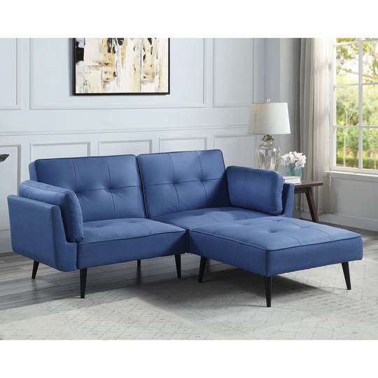 Adjustable Sofa & Ottoman Tufted Upholstered Sofa with Metal Legs Blue