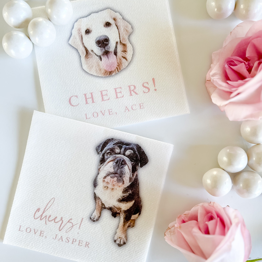 Cheers - Pet Full Color Wedding Napkins | Bridal Shower Rehearsal Dinner Engagement Party Watercolor Dog