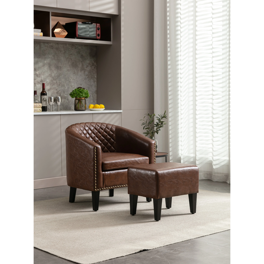 Accent Chair with Ottoman, Mid Century Modern Barrel Chair Upholstered Club Tub Round Arms Chair for Living Room Lounge Chair