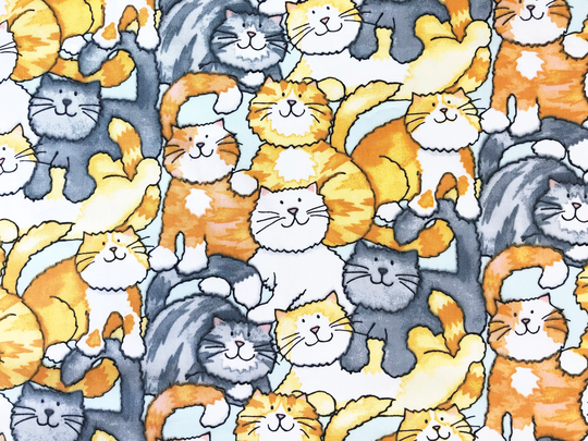 Cat Friends Illustration All Over Quilting Cotton Fabric By 1/4 Or 1/2 Yard, Fat Quarter Fabric, Lover