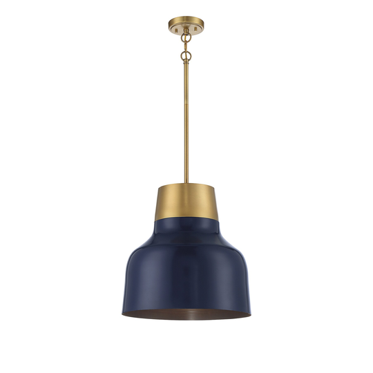 Meridian 1-Light Pendant in Navy Blue with Natural Brass