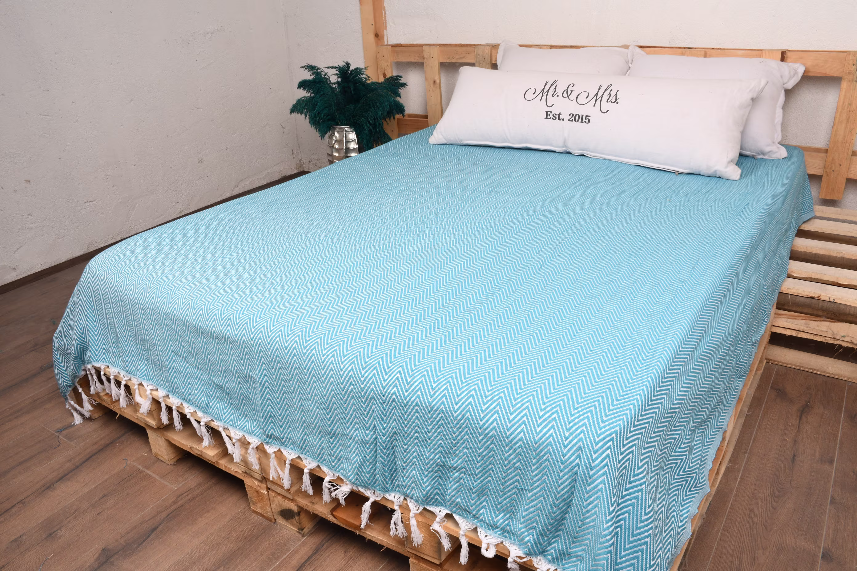 Wedding Blanket, Bedcover, Sofa Bed Turkish Picnic Turquoise 78x86 Inches Iso-Dml-Pk